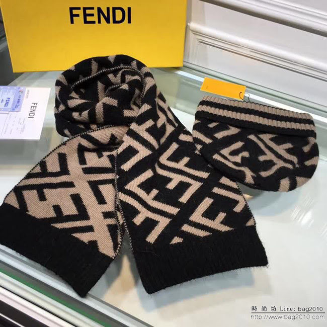 FENDI芬迪 原單 官網最新羊毛針織帽子圍巾套裝 男女同款 LLWJ6217
